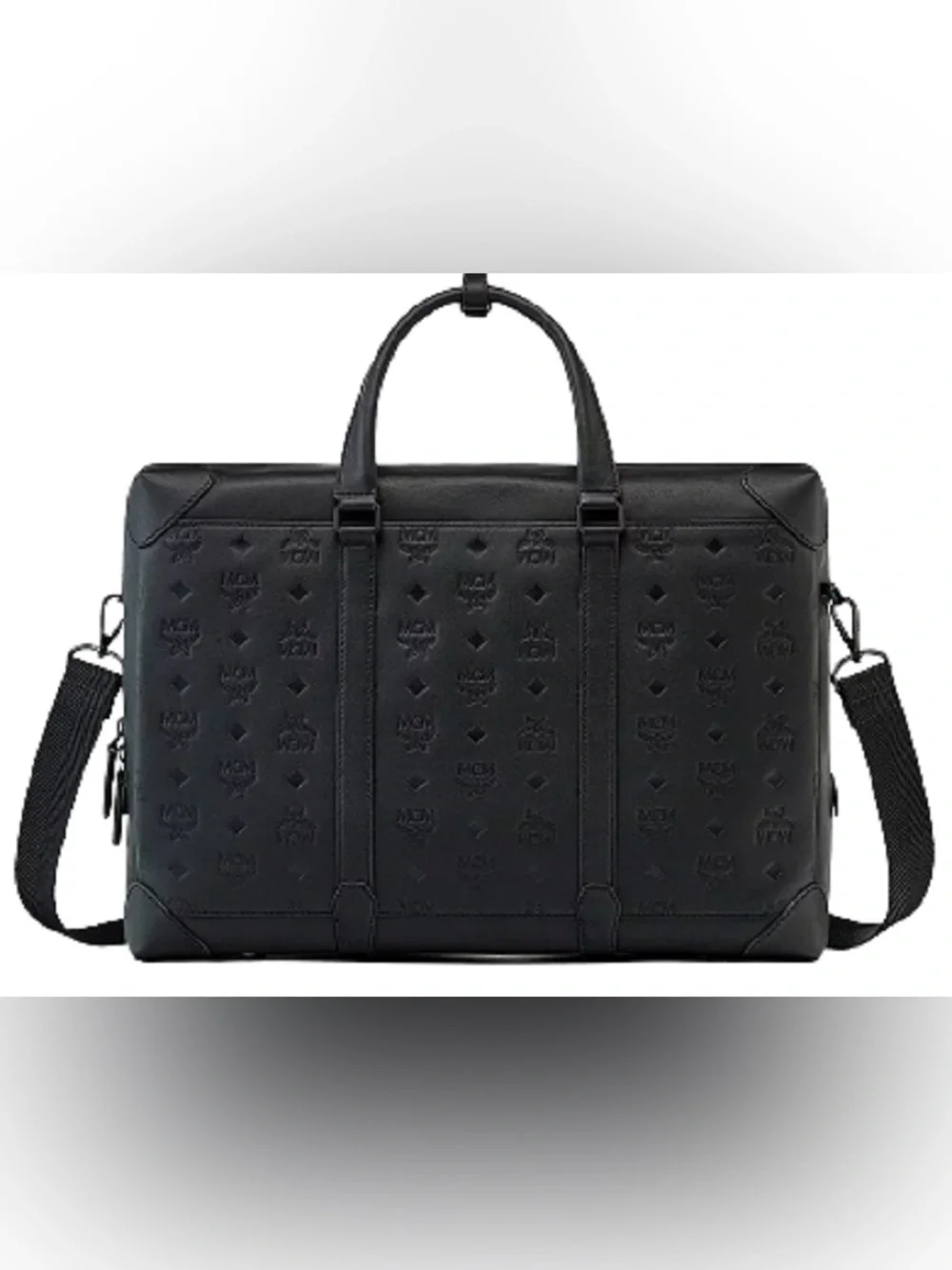 MCM Monograph Water Resistant Leather Briefcase embossed logo pattern